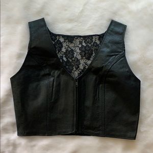 Real Leather and Lace Crop Top Vest size Large